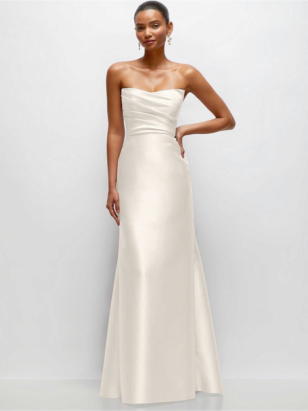 Dessy Group / Alfred Sung Ivory Gown D871 Strapless Cat-Eye Satin Column Gown